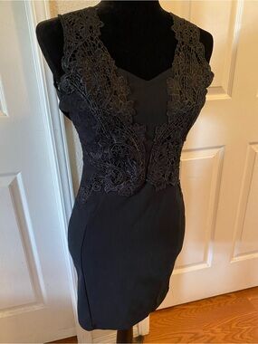 Haute Monde Black Lace-Front Bodycon Mini Dress
